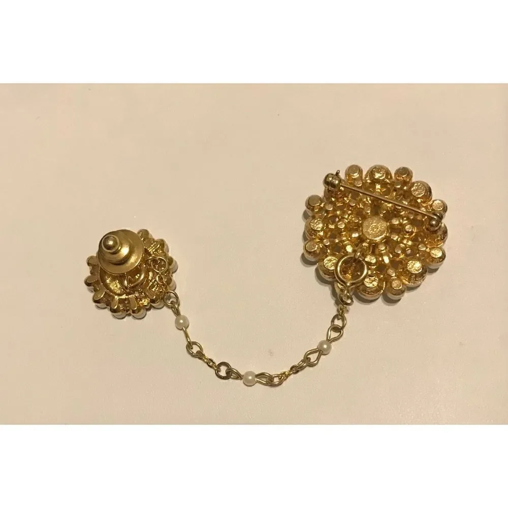 Vintage Avon President’s Club PC Award Pearl & Rhinestone Chatelaine Pin/Brooch